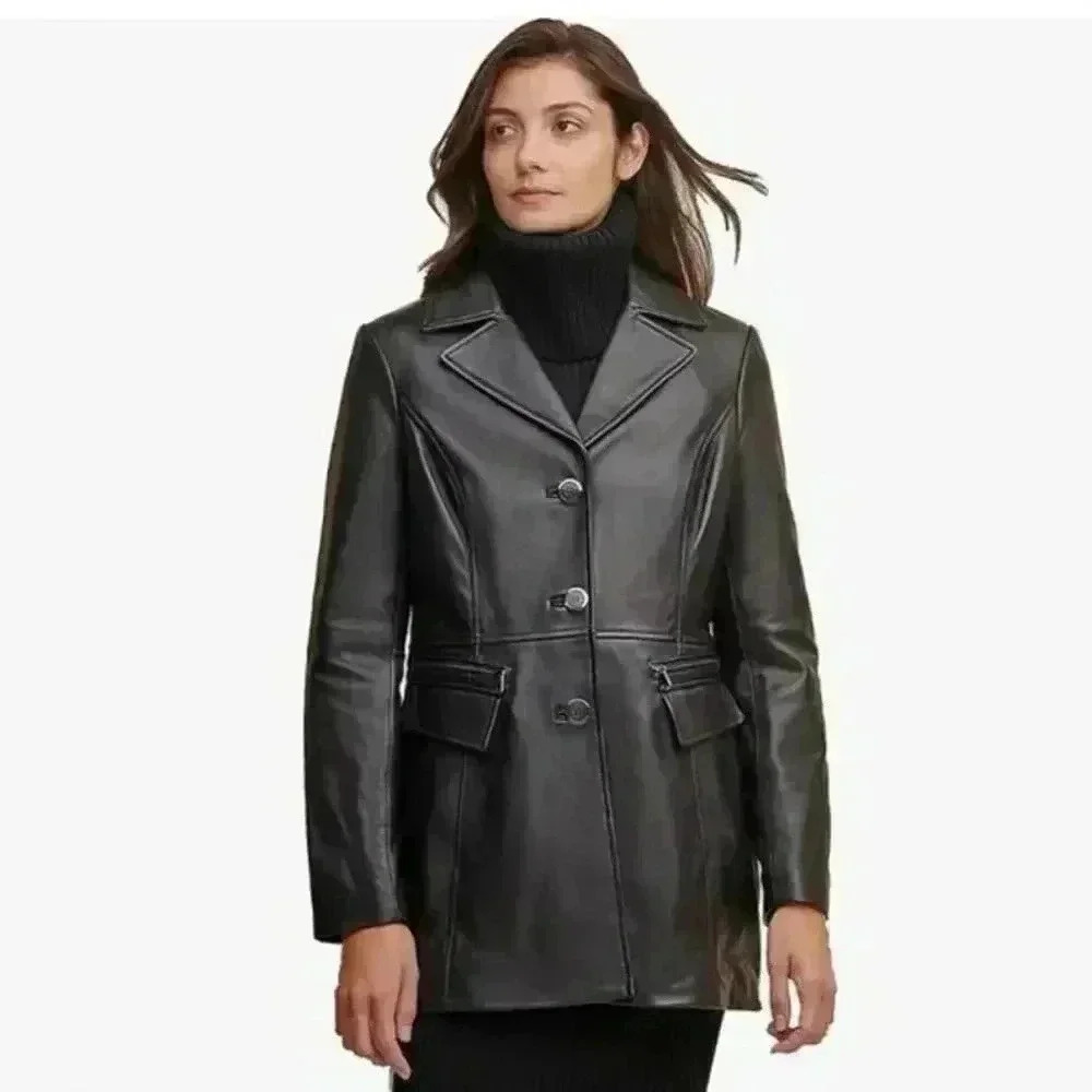 Nwot Wilsons Leather Black Button Front Lamb Jacket Pockets Size S